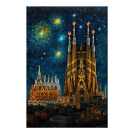 Póster Catalan Starry Night | Gaudí encontra Van Gogh