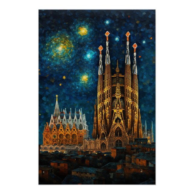 Póster Catalan Starry Night | Gaudí encontra Van Gogh (Frente)