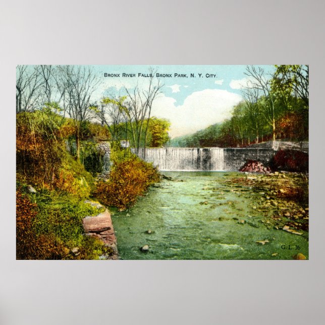 Poster Cataratas do Rio Bronx de 1908, Parque Bronx, Nova (Frente)