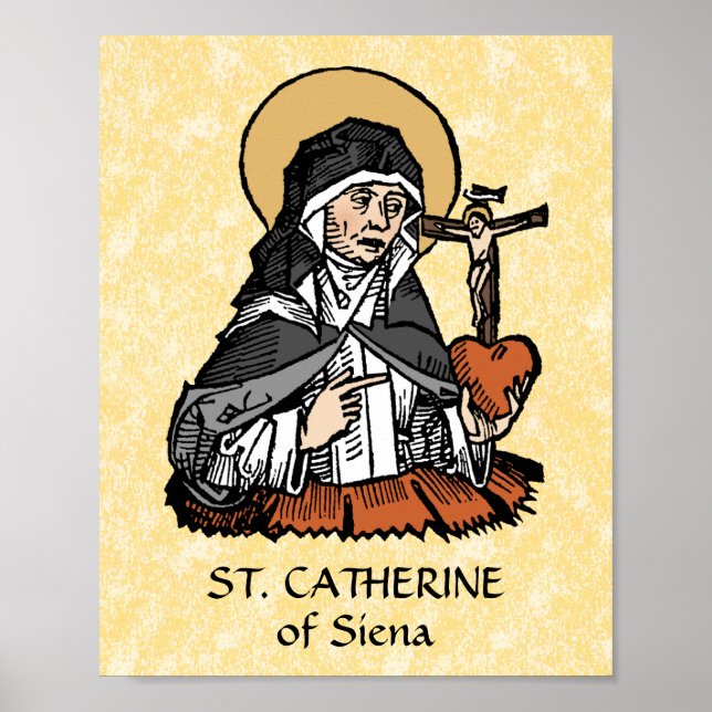 Poster Catarina de Siena com Coração Crucifixo (Frente)