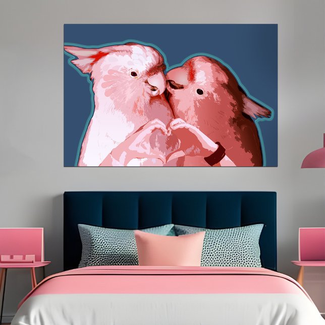 Poster Catatuas Românticas Arte Pop Divertida Para Amante (Quirky bedroom wall art for that bird lover couple)