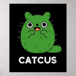 Poster Catcus Funny Cat Cactus Pun Dark BG