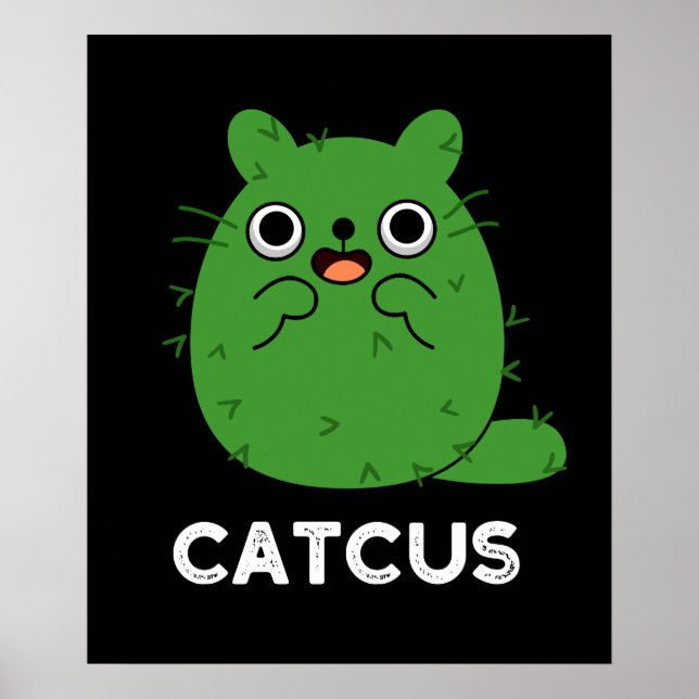 Poster Catcus Funny Cat Cactus Pun Dark BG (Frente)