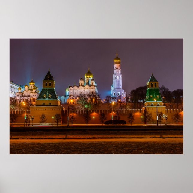 Poster Catedrais do Kremlin de Moscou à noite (Frente)