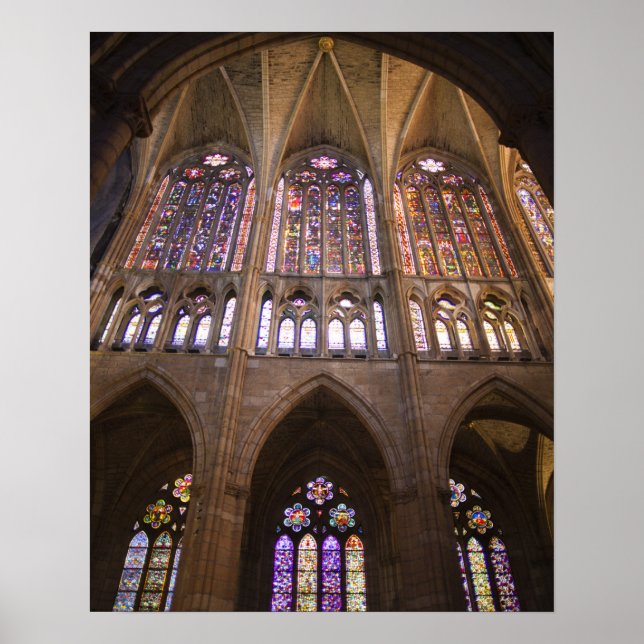 Póster Catedral de Leão, janelas de vitral interior (Frente)