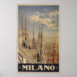 Póster Catedral de Milano retro vintage Itália viagem art