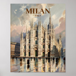 Poster Catedral de Milão Duomo di Milano Aquarela Vintage