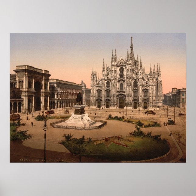 Póster Catedral de Milão e Piazza, Lombardia, Itália (Frente)