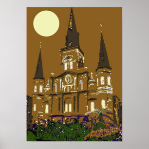 Póster Catedral de Nova Orleães St Louis em Brown
