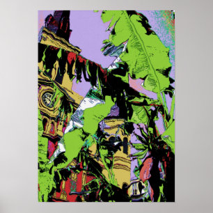 Póster Catedral de Nova Orleans e Árvores de Banana