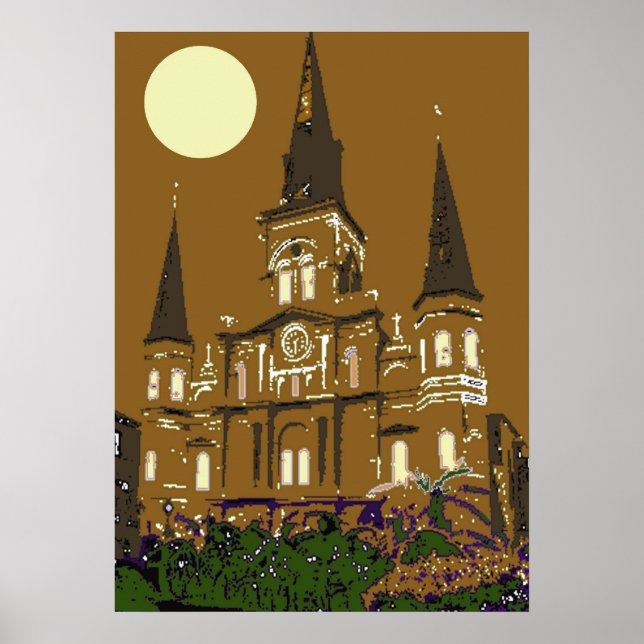 Póster Catedral de Nova Orleans - Rua Louis, em Brown (Frente)