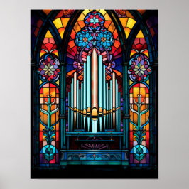 Poster Catedral de Órgão de Tubos Colorida Arte em Vidro