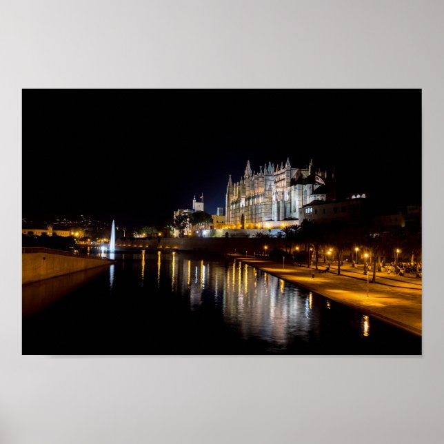 Poster Catedral de Palma de Maiorca à noite - Espanha (Frente)
