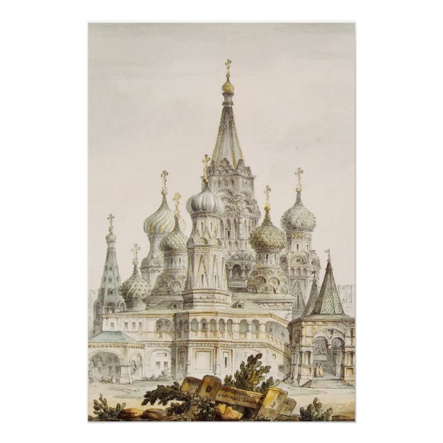 Póster Catedral de Pokrovsky e Torre de Spasskaya (Frente)