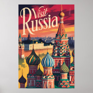 Poster Catedral de São Basílio Rússia Ilustração Viagem