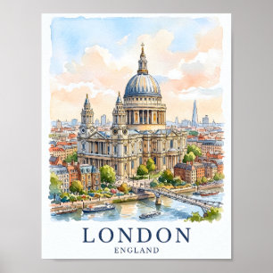 Poster Catedral de São Paulo Londres Aquarela Arte de Via