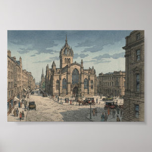 Poster Catedral de St Giles Xilogravura Japonesa