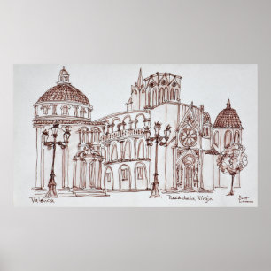 Póster Catedral de Valência na Plaza de la Virgin