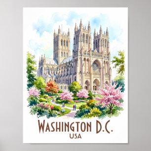 Poster Catedral de Washington Aquarela Religiosa Personal