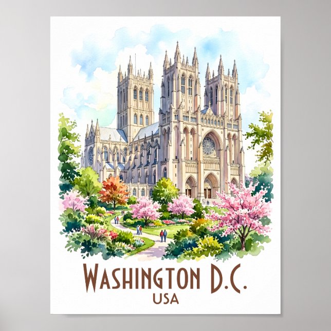 Poster Catedral de Washington Aquarela Religiosa Personal (Frente)