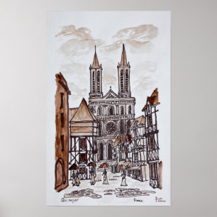 Póster Catedral e Casas Normandas Quimper, França