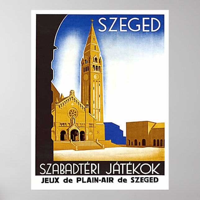 Poster Catedral em Szeged, Hungria, cartaz de viagem anti (Frente)