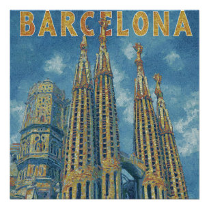 Póster Catedral Histórica de Barcelona Espanha Viagem Vin