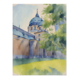 Póster Catedral Marie-Reine-Du-Monde aquarela