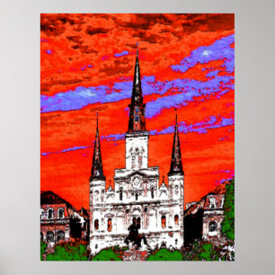Póster Catedral, Nova Orleans, Cores Fauvist