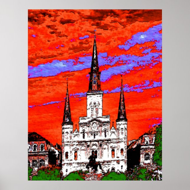 Póster Catedral, Nova Orleans, Cores Fauvist (Frente)
