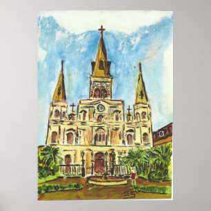Póster Catedral, Praça Jackson, Nova Orleans