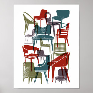 Poster Cátedras Modernas do Século médio em Cores Retr