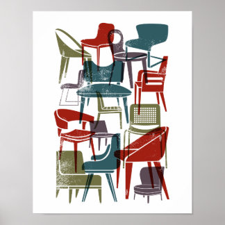 Poster Cátedras Modernas do Século médio em Cores Retro M