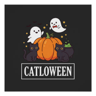 Póster Catloween Design Divertido de Gato Fantasma de Hal