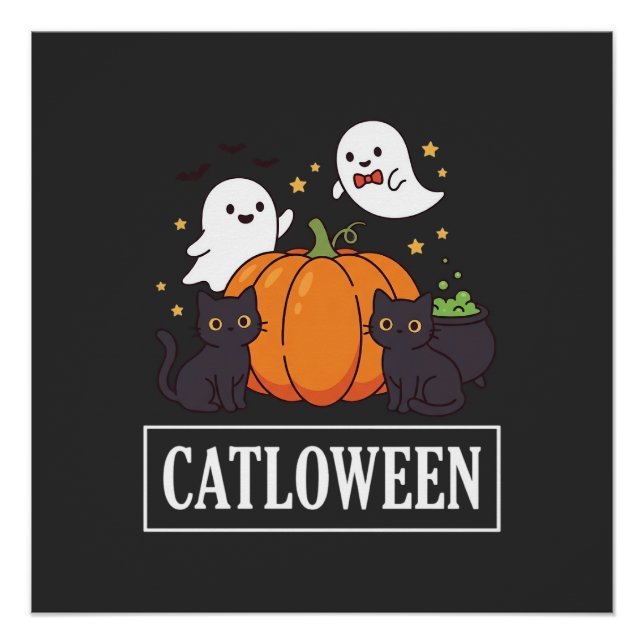 Póster Catloween Design Divertido de Gato Fantasma de Hal (Frente)