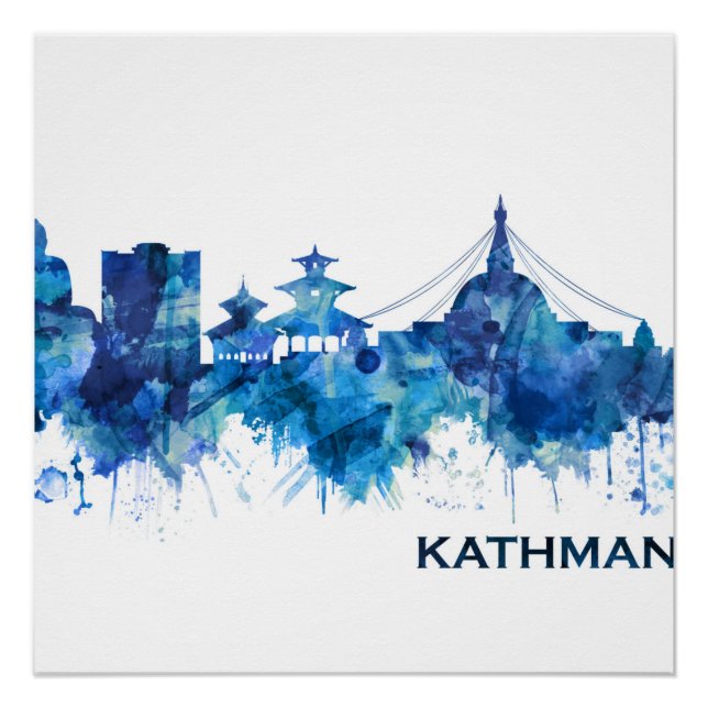 Póster Catmandu Nepal Skyline Blue (Frente)