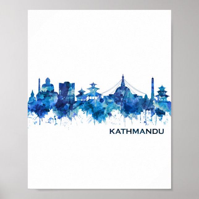 Poster Catmandu Nepal Skyline Blue (Frente)