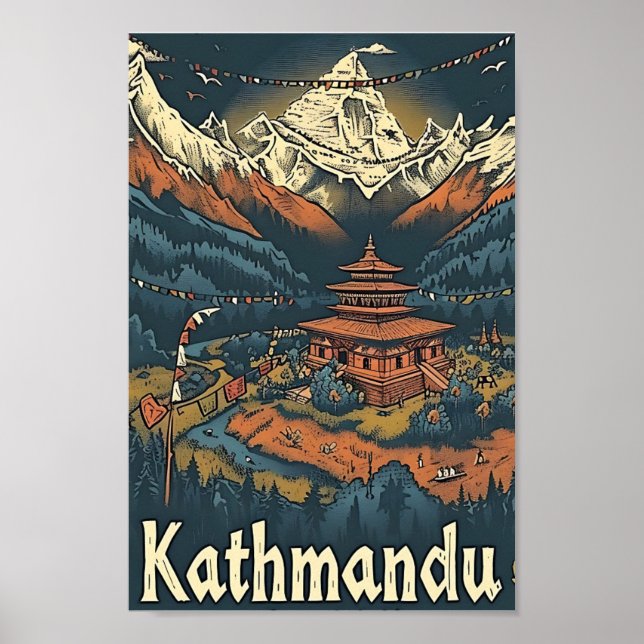 Poster Catmandu Nepal Vintage Art Viagem (Frente)