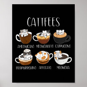 Poster Cats &amp; Cafein Engraçado Caffeine Coffee Lover
