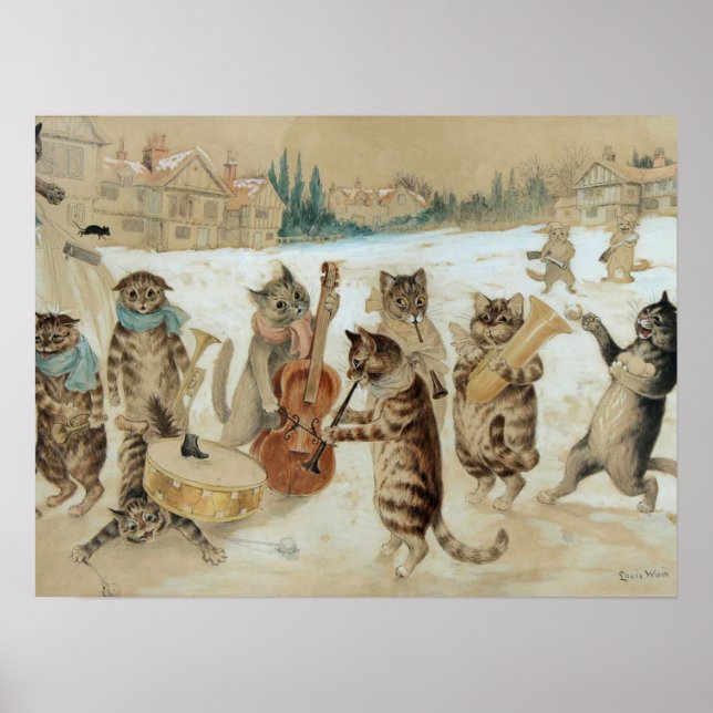 Poster Cats Carol Singing por Louis Wain (Frente)