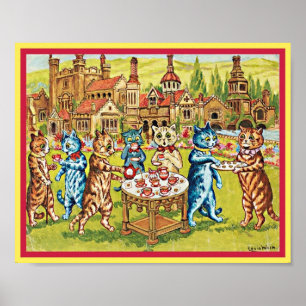 Poster Cats do Partido Laico Vintage Louis Wain Art 