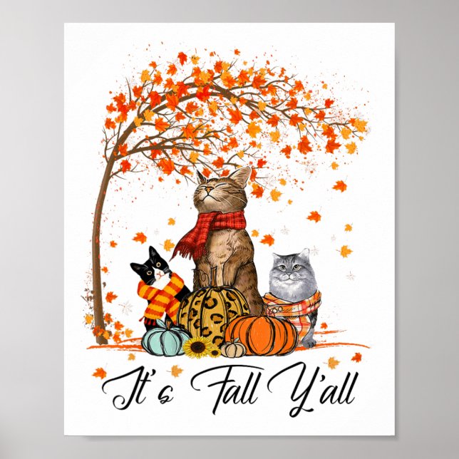 Poster Cat's Fall Y'all Pumpkins Autumn Halloween Cat (Frente)