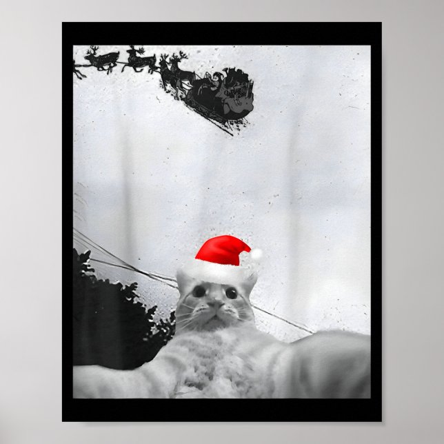 Poster Cats Meme Funny Cat Selfie With Santa Hat Christma (Frente)
