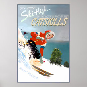 Poster Catskills Nova York Neve Esqui Cartaz de Viagem Pa