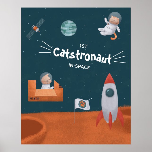 Poster Catstronauta Whimsical no Espaço, Gatos em Marte,  (Frente)
