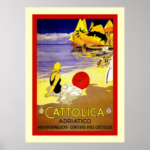 Póster Cattolica Adriatico ~ Vintage Viagem italiano