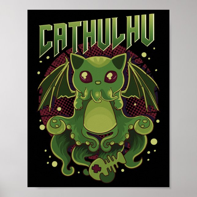 Poster Catulhu Kawaii Cat Cthulhu, Bonito E Engraçado (Frente)