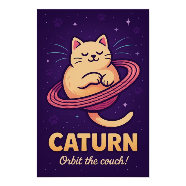 Póster Caturn Space Cat Pun Poster Print (Frente)