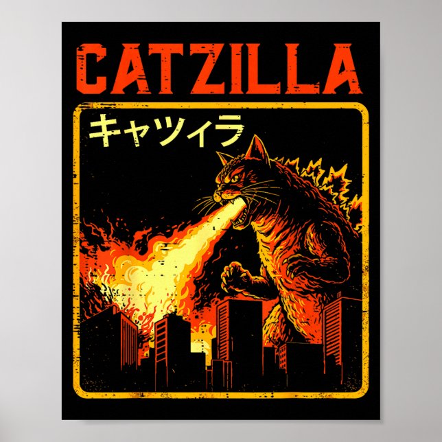 Poster Catzilla Cat Monster Funny Japanese Parody Women M (Frente)