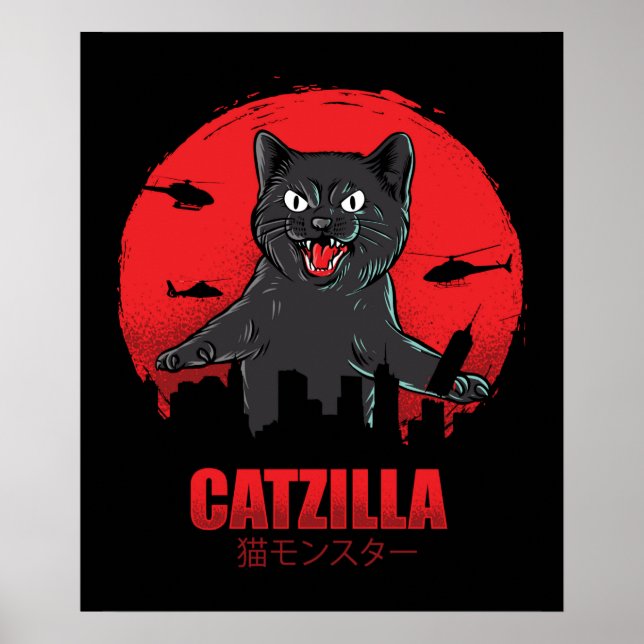 Poster Catzilla Monster Cat Destroys Edifício Skyscraper (Frente)